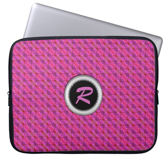 Rosa Lila Mönster Monogram 10-tums bärbar dator Laptop Sleeve (Framsidan)