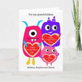 Rosa Lila Monster Valentindagen Helgkort
