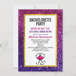Rosa & Lila Moukling Glitter Bachelorette Party Inbjudningar