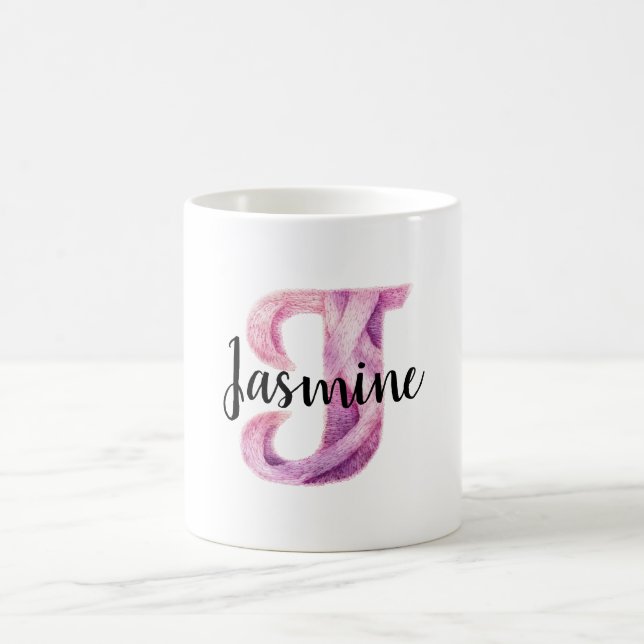 Rosa Lila Mysig Bokstav J Namn Kaffemugg (Center)