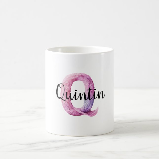 Rosa lila mysig bokstav Q namn Kaffemugg (Center)