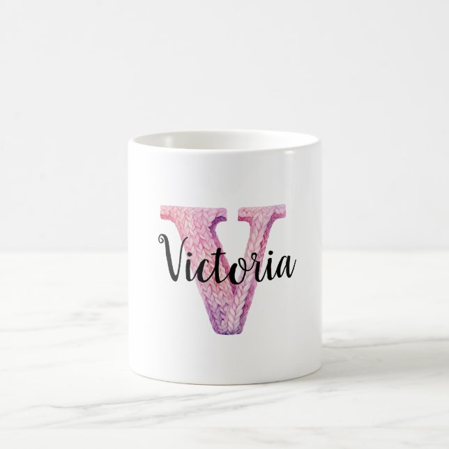 Rosa lila mysig bokstav V namn Kaffemugg (Center)
