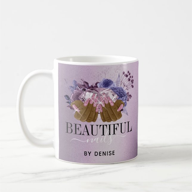 Rosa lila nagelsalonist, nagel tekniker kaffemugg (Vänster)