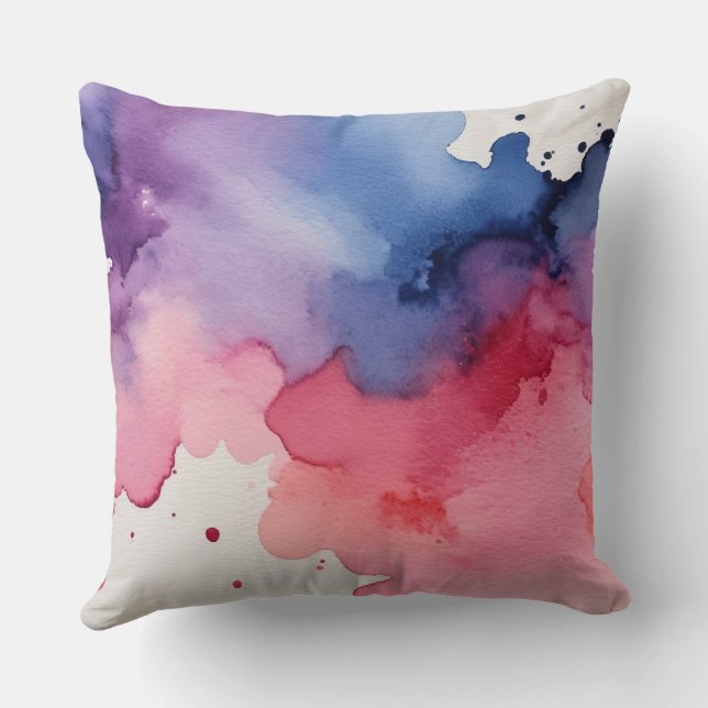 Rosa lila och abstrakt med blå vattenfärg kudde (Baksida)