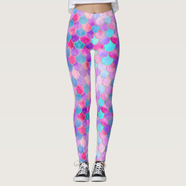 Rosa, Lila och akvatiska Sjöjungfrun Mönster Leggings