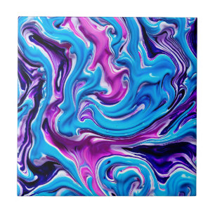 Rosa, Lila och blå marmoreffekt Fluid Art Kakelplatta