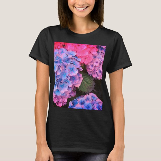Rosa, lila och blåa blommor t shirt (Framsida)