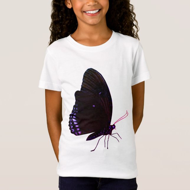 Rosa, Lila och Black Girls Butterfly T-Shirt (Framsida)