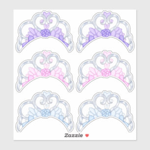 Rosa, Lila och blått, Silver Tiara Sticker Lakan Klistermärken