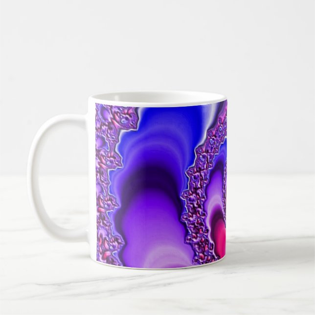 Rosa Lila och Blått Spiral Fractal Art Kaffemugg (Vänster)