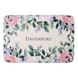 Rosa Lila och Grönt Blommigt Vattenfärg Badrumsmatta