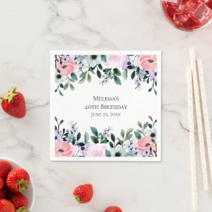 Rosa Lila och Grönt Blommigt Vattenfärg Birthund Pappersservett