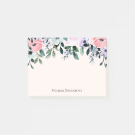 Rosa Lila och Grönt Blommigt Vattenfärg Post-it Block