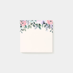 Rosa Lila och Grönt Blommigt Vattenfärg Post-it Block