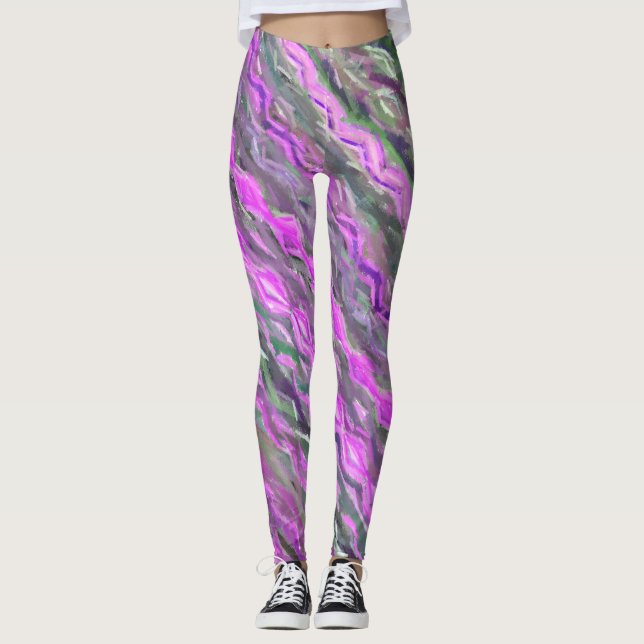 Rosa, lila och grönt Pastellkritkonst abstrakt Leggings (Framsida)