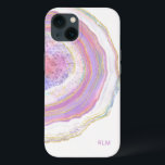 Rosa Lila och Guld Marble Geode med Monogram<br><div class="desc">Skydda din nya mobil med ett modernt trendig fodral med ett vackert marmor mönster. I feminin-färg-programmet ingår nyanser av rosa, lila och lavender, guld och en nyans av turkos och blått i denna unika utformning. Det finns en textmall som du kan använda för att anpassa fodral med ditt monogram initialer...</div>