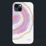 Rosa Lila och Guld Marble Geode med Monogram<br><div class="desc">Skydda din nya mobil med ett modernt trendig fodral med ett vackert marmor mönster. I feminin-färg-programmet ingår nyanser av rosa, lila och lavender, guld och en nyans av turkos och blått i denna unika utformning. Det finns en textmall som du kan använda för att anpassa fodral med ditt monogram initialer...</div>