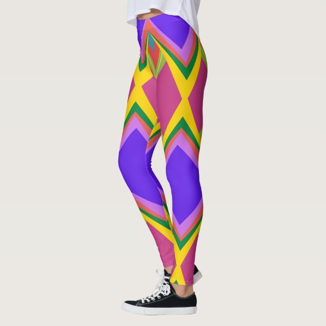 Rosa lila och gult abstrakt mönster leggings (Vänster)