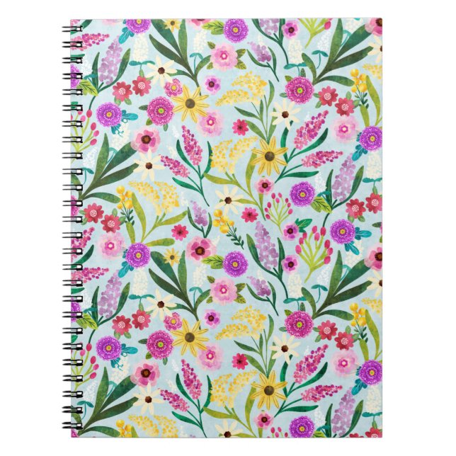 Rosa Lila och Gult Sommarblommor Anteckningsbok (Framsidan)