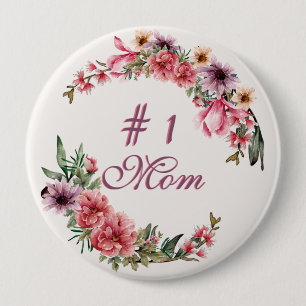 Rosa Lila och Gult Vattenfärgens Blommigt #1 Mamma Knapp
