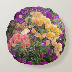 Rosa, Lila och Orange Bougainvillea Round Pillow Rund Kudde