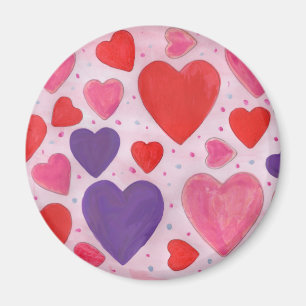 Rosa Lila och Red Valentines day Hearts Mönster Magnet