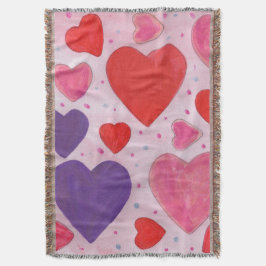 Rosa Lila och Röda hjärtans dagördar Mönster Filt