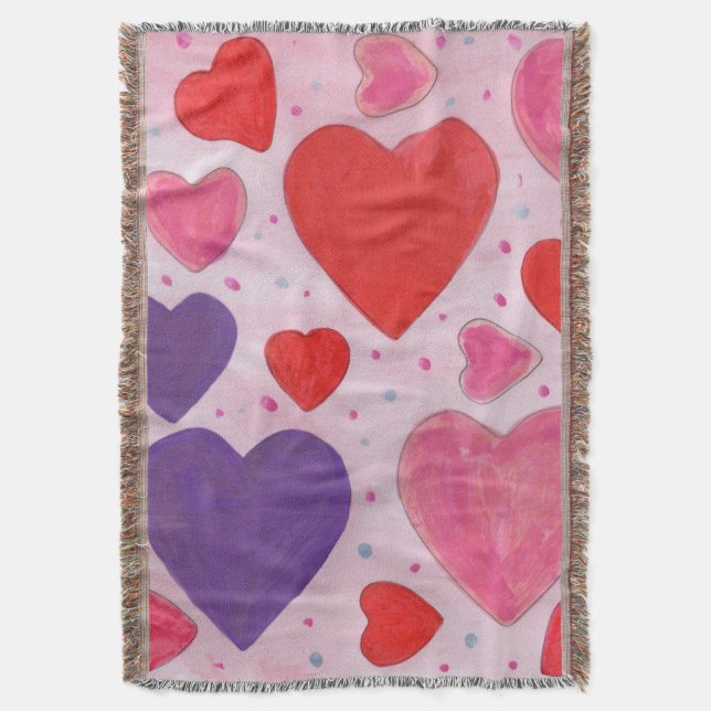 Rosa Lila och Röda hjärtans dagördar Mönster Filt (Framsidan Vertikal)