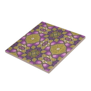 Rosa Lila Ochre Oliv grönt Ethnic Tribe Art Kakelplatta