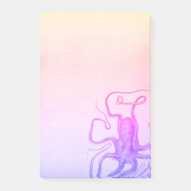 Rosa Lila Octopus Ombre Steampunk Sea Post-it Block (Framsida)