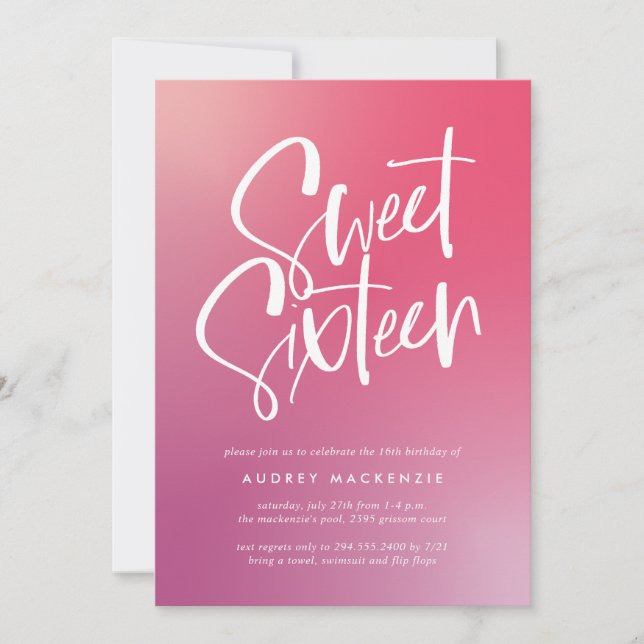 Rosa Lila Ombre Calligraphy Sweet sixteen Inbjudningar (Framsida)