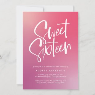Rosa Lila Ombre Calligraphy Sweet sixteen Inbjudningar