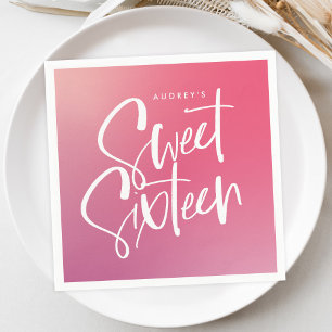 Rosa Lila Ombre Calligraphy Sweet sixteen Pappersservett