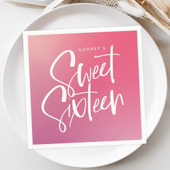 Rosa Lila Ombre Calligraphy Sweet sixteen Pappersservett (Skapare uppladdad)