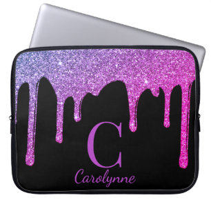 Rosa Lila Ombre Gnistra Glitter Drives Monogram Laptop Fodral