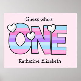 Rosa Lila Ombre Rand Hearts First Birthday Poster