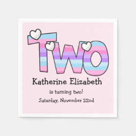 Rosa Lila Ombre Rand Hearts Second Birthday Pappersservett