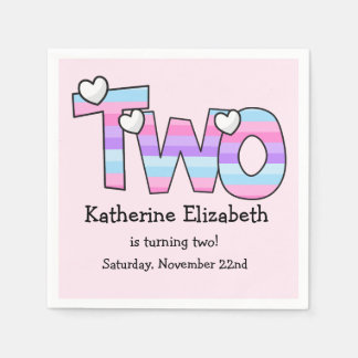 Rosa Lila Ombre Rand Hearts Second Birthday Pappersservett