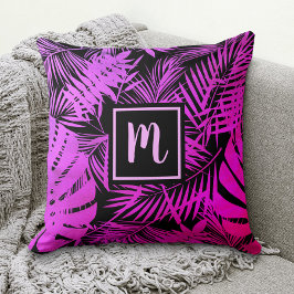 Rosa lila ombre tropical handflatan löv monogram kudde