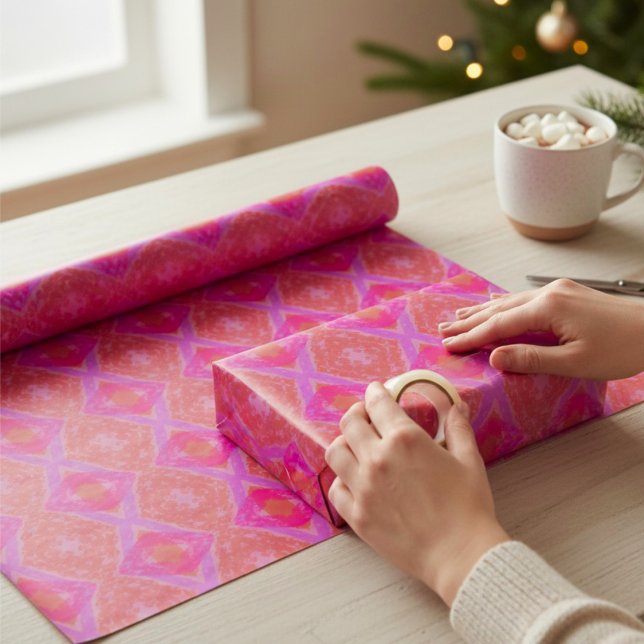 Rosa Lila Orange Crayon Diamonds Geometric Presentpapper (Lets get wrapping! For mom, friend, co-worker, anyone. Bright diamonds in magical colors.)