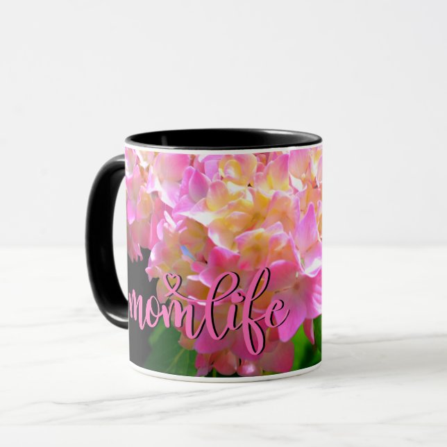 Rosa lila orange hydrangeas #momlife mugg (Framsida vänster)