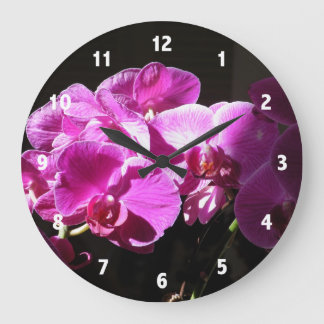 Rosa Lila Orchids Blomsterfotografi Clock Stor Klocka