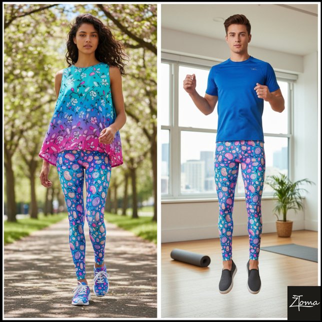Rosa Lila Organisk Kiselblå Gradient Mönster Leggings (Skapare uppladdad)