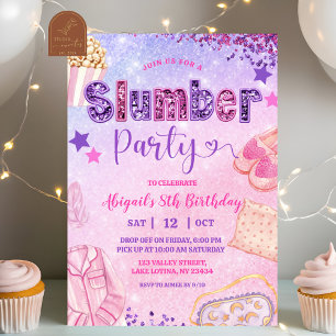 Rosa lila paljett Pyjamasparty Födelsedag Inbjudningar