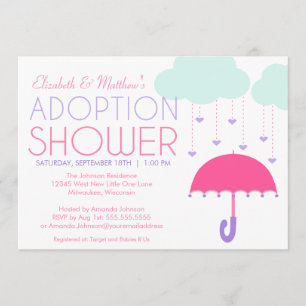 Rosa Lila Paraplla Adoption Shower-inbjudan Inbjudningar