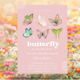 Rosa Lila Pastel Butterfly Girl Baby Shower Inbjudningar
