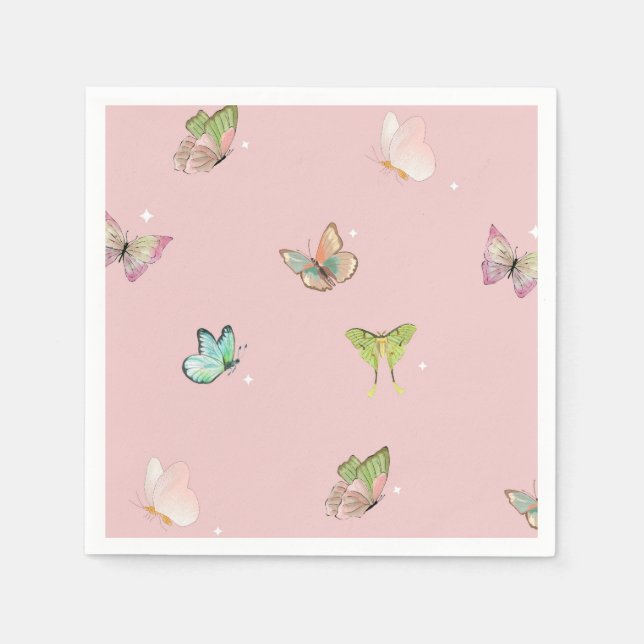 Rosa Lila Pastel Butterfly Girl Baby Shower Pappersservett (Framsidan)