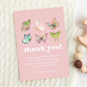 Rosa Lila Pastel Butterfly Girl Baby Shower Tack Kort