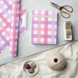 Rosa Lila Pastel Gingham Mönster Presentpapper