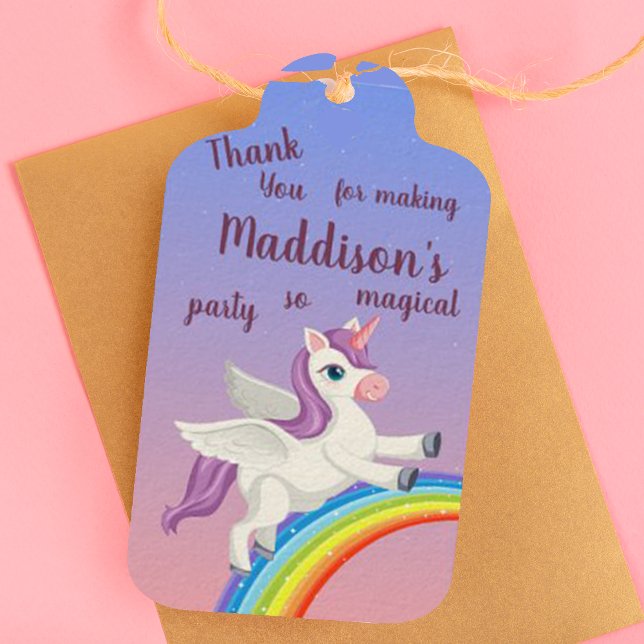 Rosa Lila Pastel Kids Magic Unicorn Birthday Presentetikett (Pink Purple Pastel Kids Magical Unicorn Birthday Gift Tags)